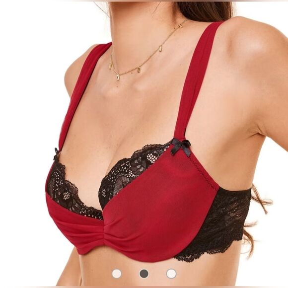 EUC Adore Me Women's Lace Clairabelle Underwire Contour Demi Plus Bra Red SZ 44D - Picture 2 of 15
